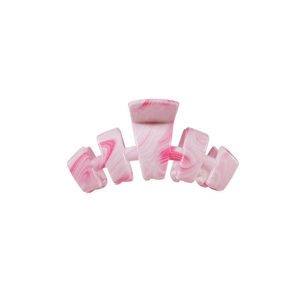 Pink and white marbled geometric tiny claw clip, Summer Tie Dye Edition. Durable. Available in classic tiny size.