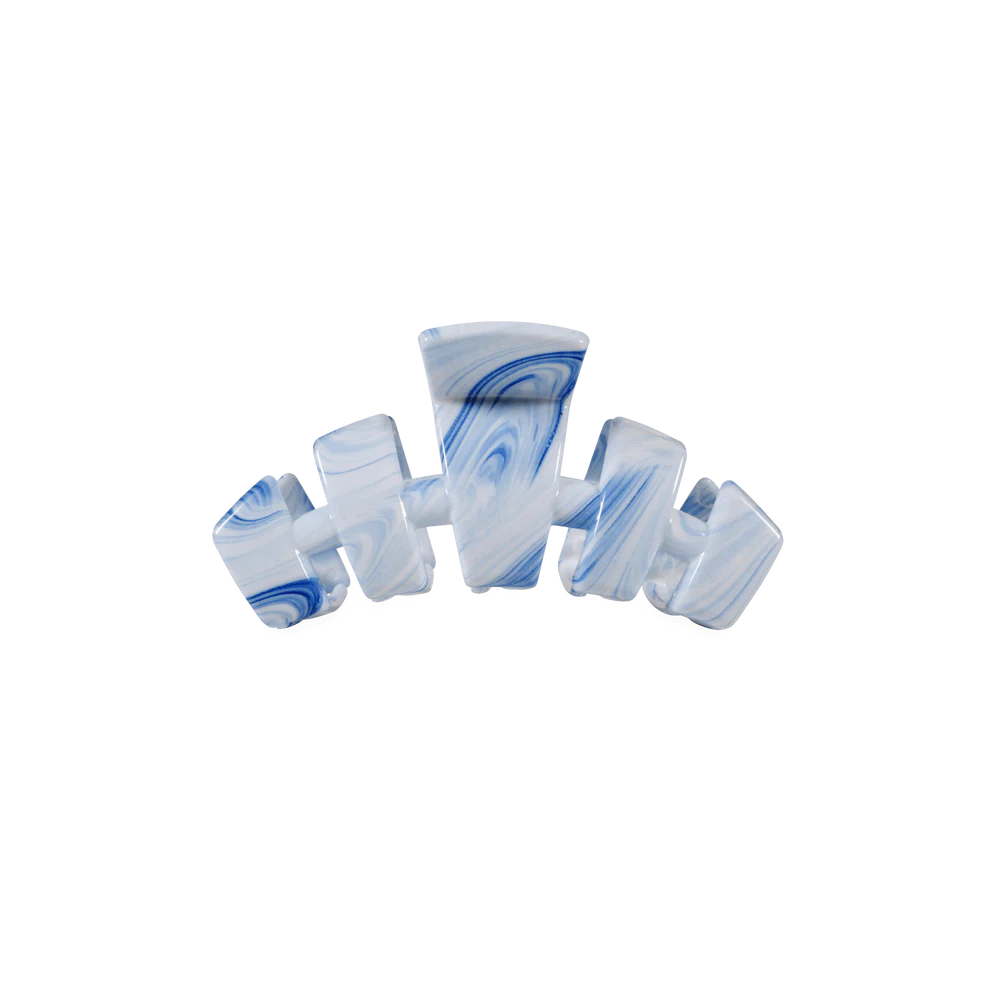 Blue and white marbled, wavy geometric tiny claw clip. Summer Tie Dye Edition. Available in classic tiny size.