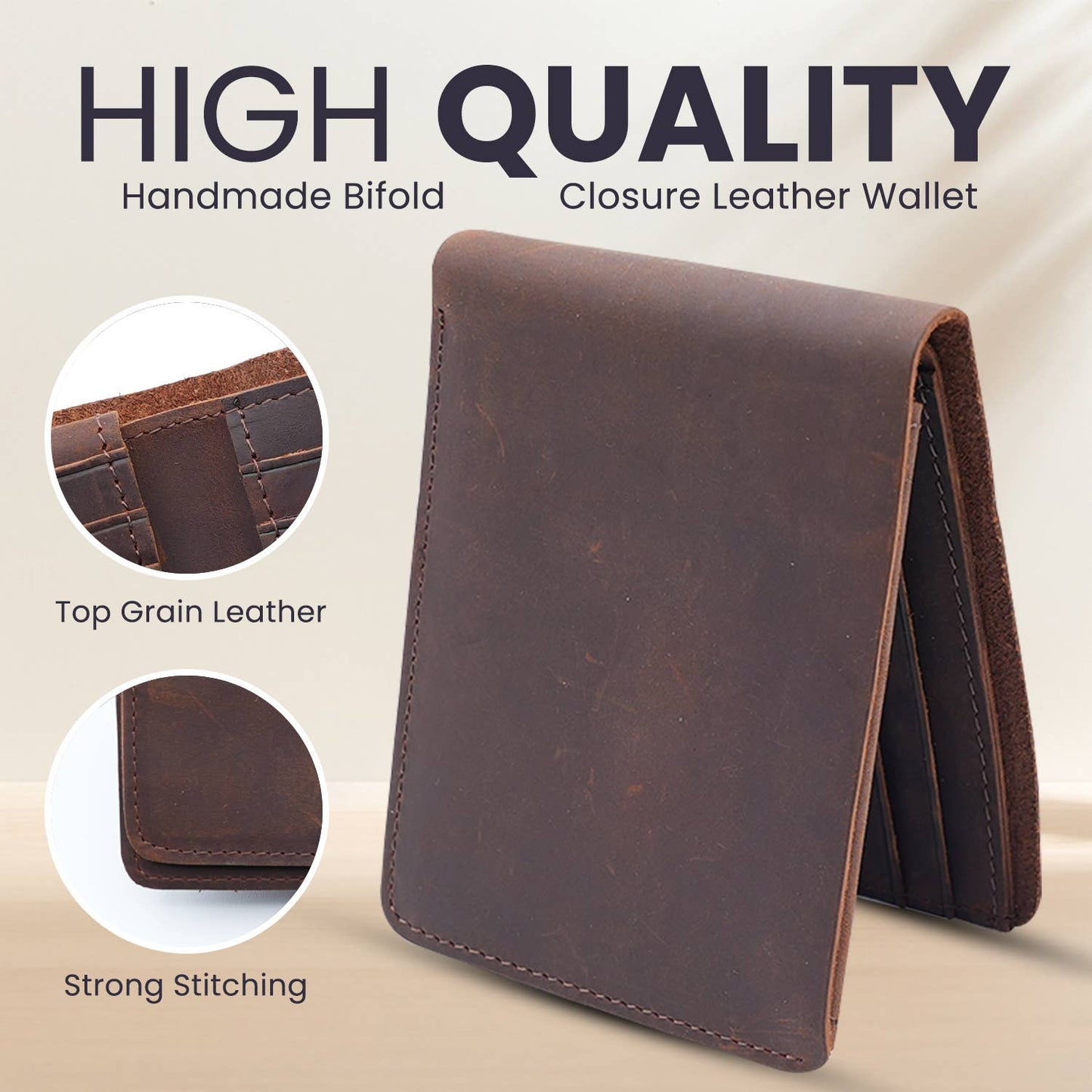 Genuine Leather Wallet for Men with Flap out ID Window: Dark Brown