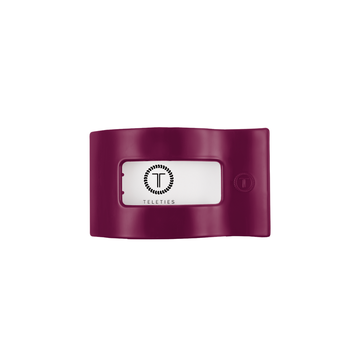 Mulberry Small Flat Rectangle Hair Clip with a clear window featuring the circular black and white “TELETIES” logo; available in small size.