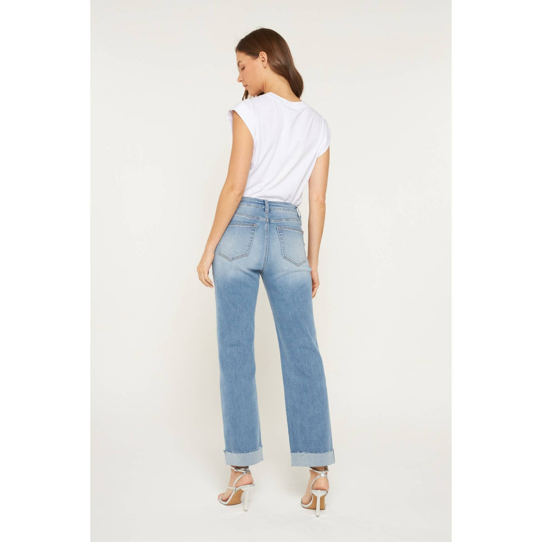 Queen Blue high-rise straight-leg cuffed jeans, size 25.