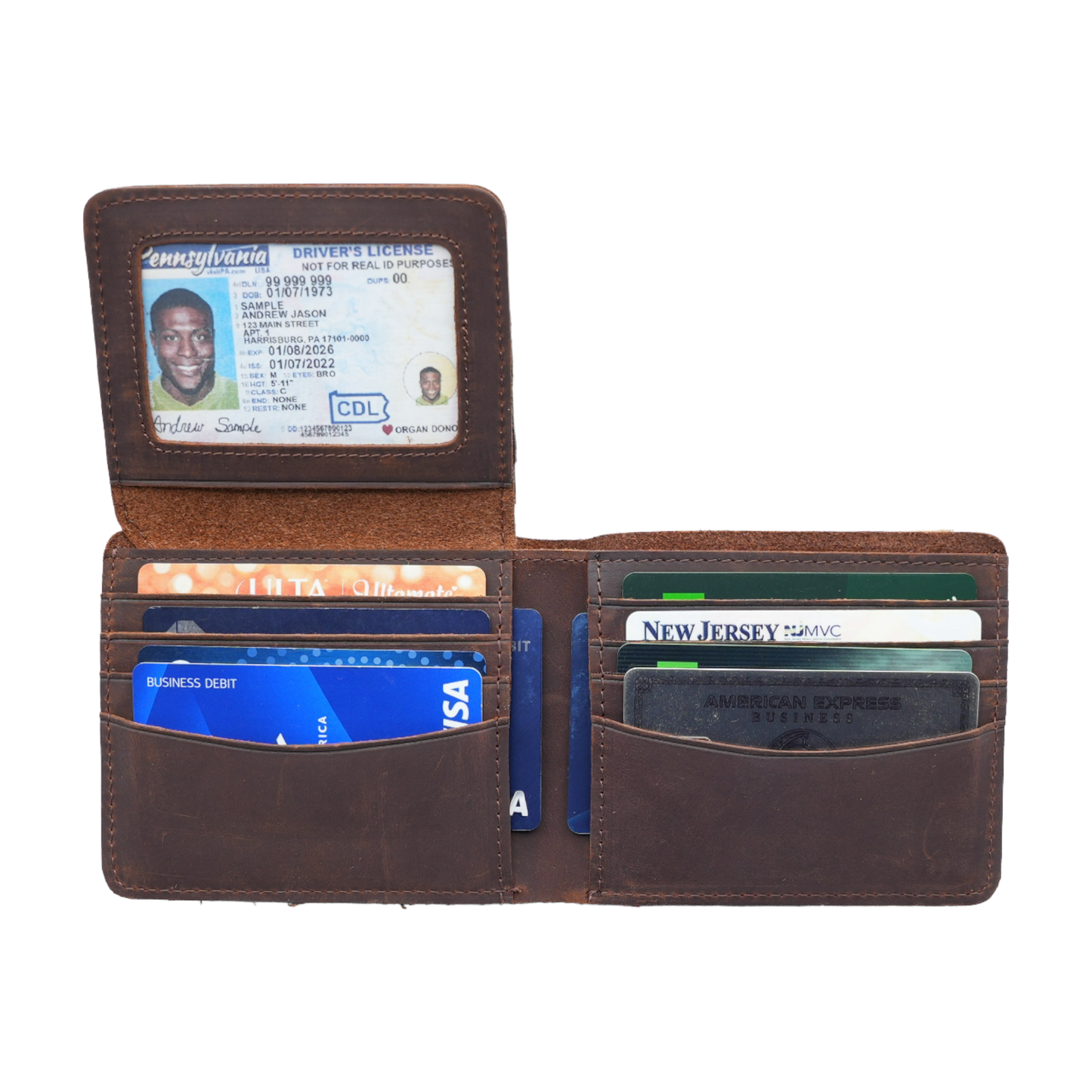 Genuine Leather Wallet for Men with Flap out ID Window: Dark Brown