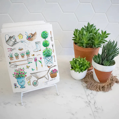 The English Cottage Garden Swedish Cloth shown; available in standard and large sizes.