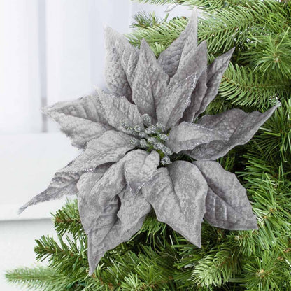 Large burgundy Artificial Velveteen Poinsettia, available in multiple sizes.