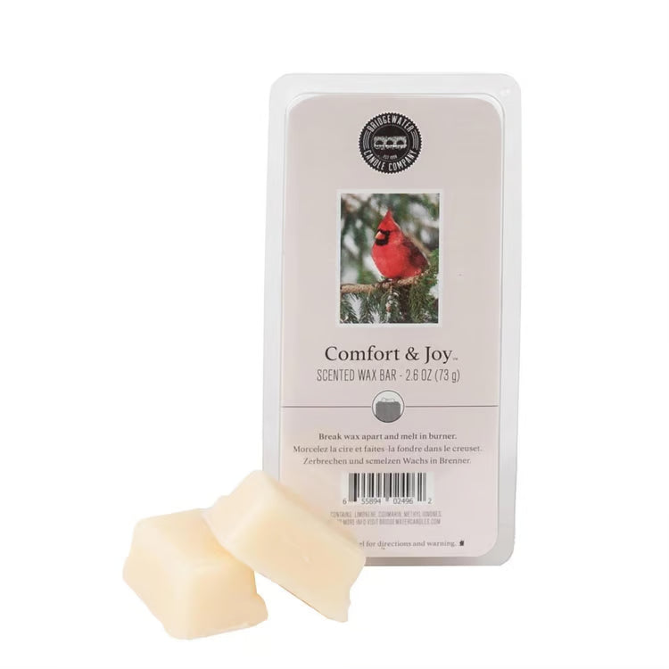 Comfort & Joy soy-blend wax bar in a clamshell package with two cubes.