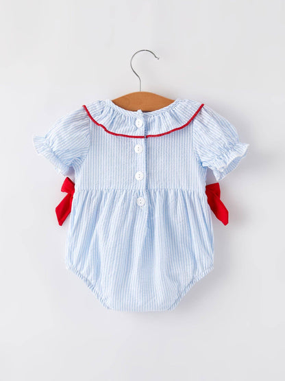 4th of July Girls' Smocking Star Embroidered Romper
