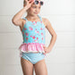 Kids Pink & Blue Ruffle Cross Back 2 Piece Swimsuit