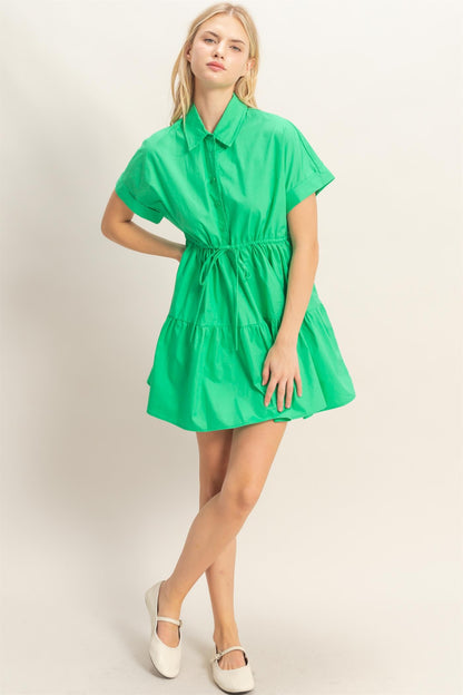 Collared Short Sleeve Tiered Dress | 2 Colors