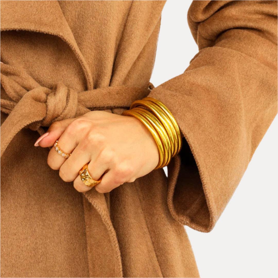Gold All Weather Bangles® Set of 6 | Serenity Prayer, available in small, medium, large, and extra large.