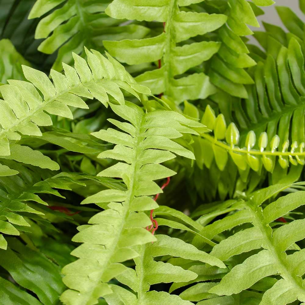 26″ Natural Look Artificial Boston Fern Bush with vibrant green serrated leaves and detailed texture for a realistic appearance; available in 26″ size.