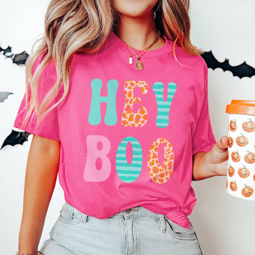 Pink Preppy Hey Boo T-Shirt, available in sizes S–XL.
