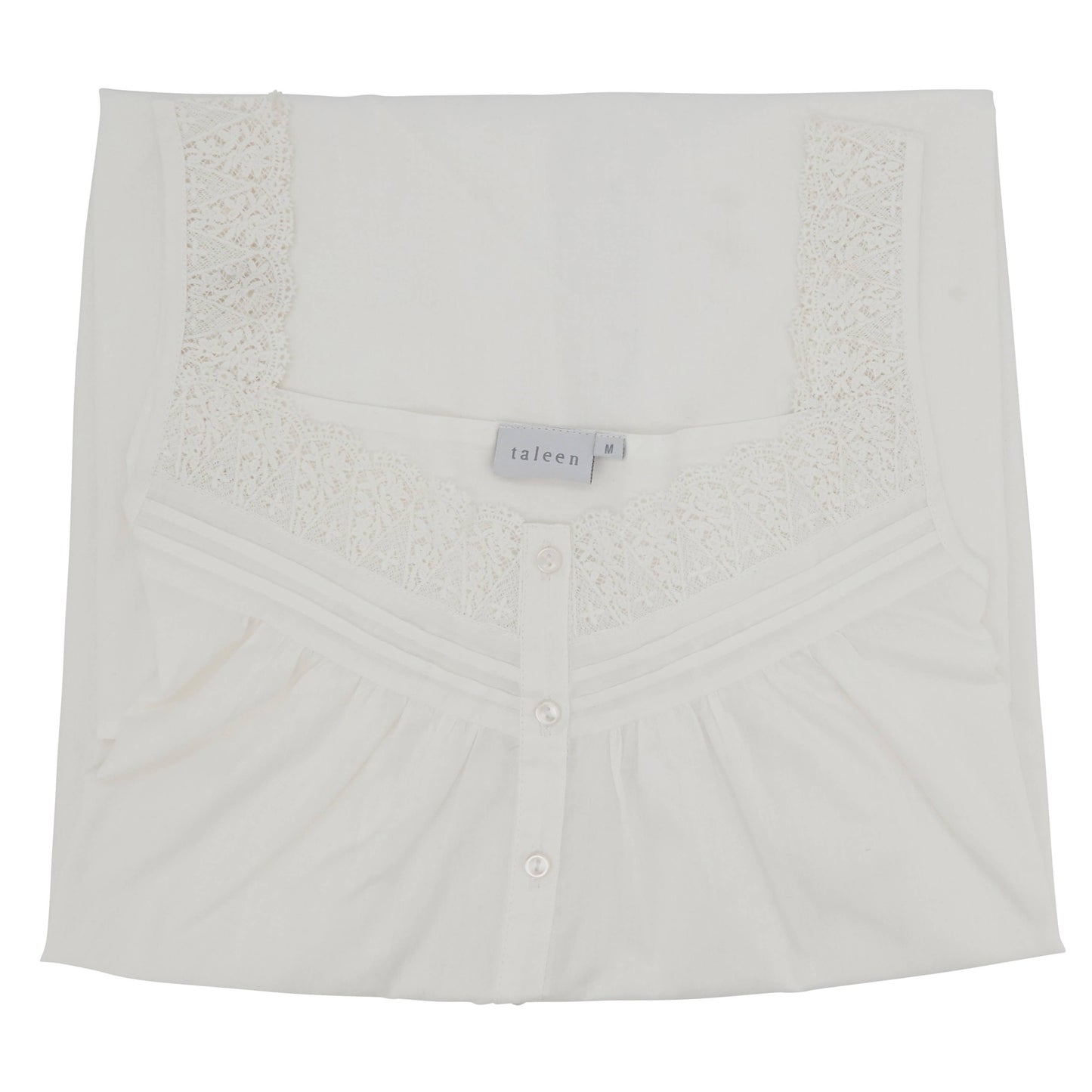 Scoop Neck Embroidered Nightgown in soft white cotton with lace trim. Available in sizes S-XL.