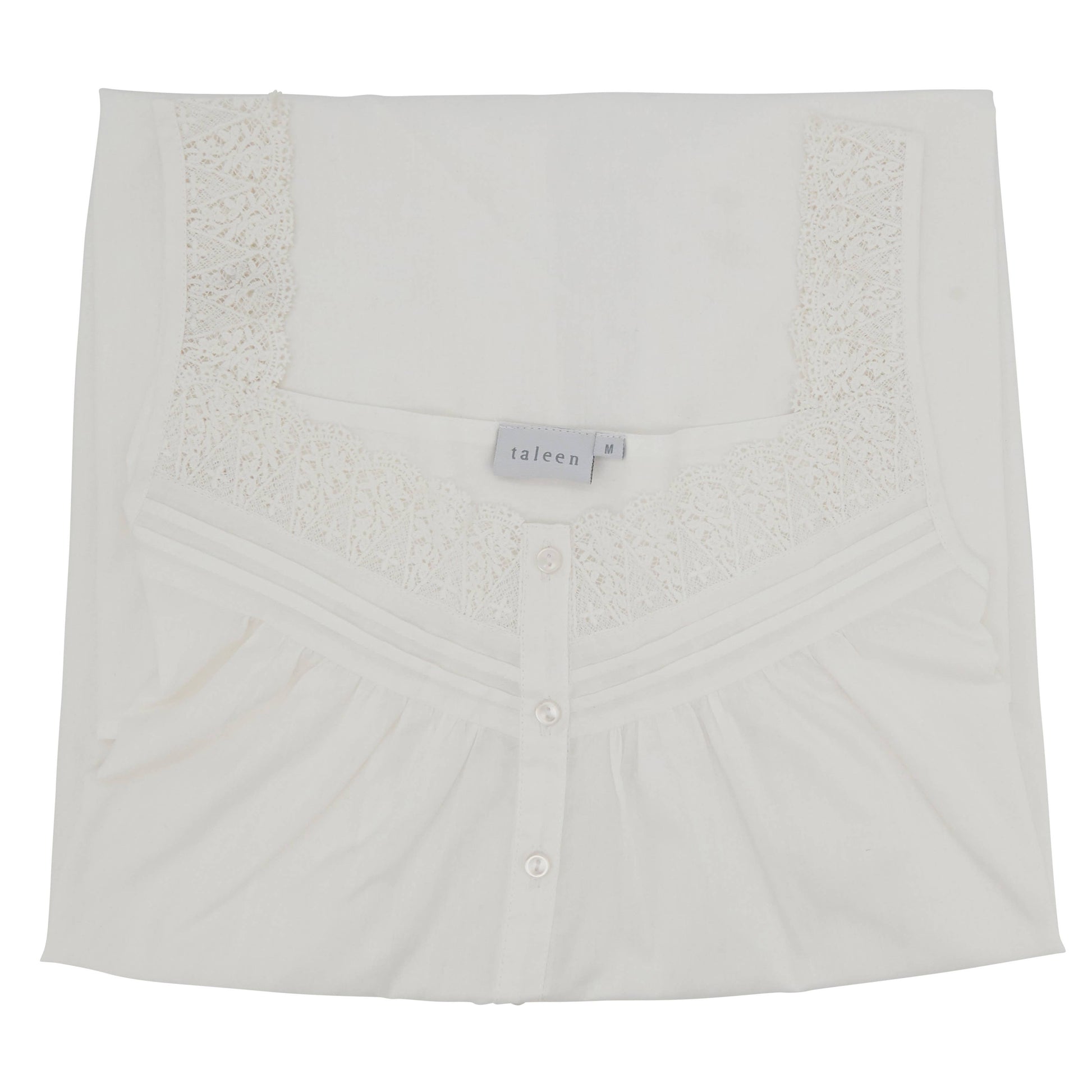 Scoop Neck Embroidered Nightgown in soft white cotton with lace trim. Available in sizes S-XL.