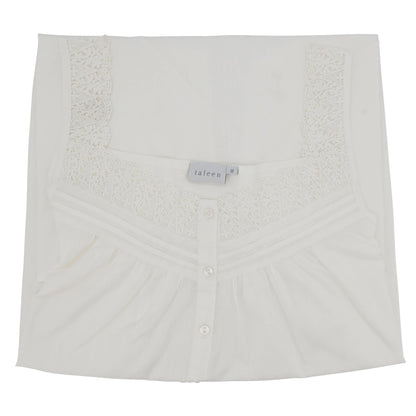 Scoop Neck Embroidered Nightgown in soft white cotton with lace trim. Available in sizes S-XL.