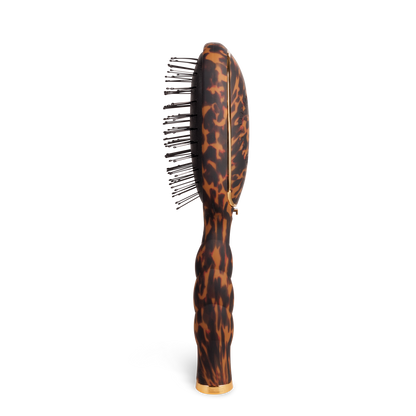 Detangler Hair Brush for Fine Hair | Tortoise: tortoiseshell pattern, black bristles, ergonomic curved design. Sizes: S/M/L.