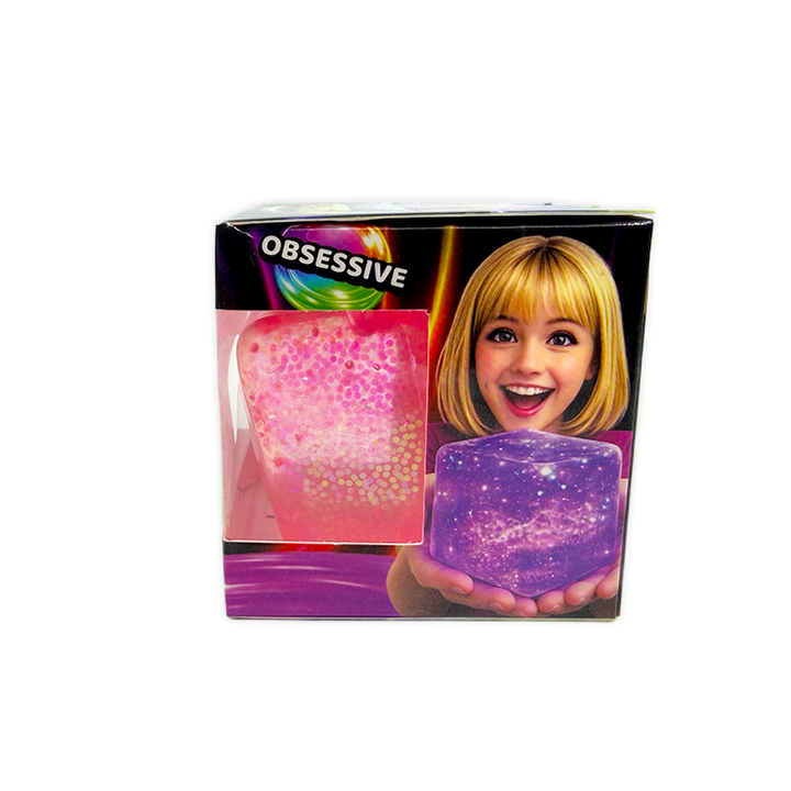 Glittery purple Fun Doh Squish &amp; Squeeze Sparkle Cube fidget toy.