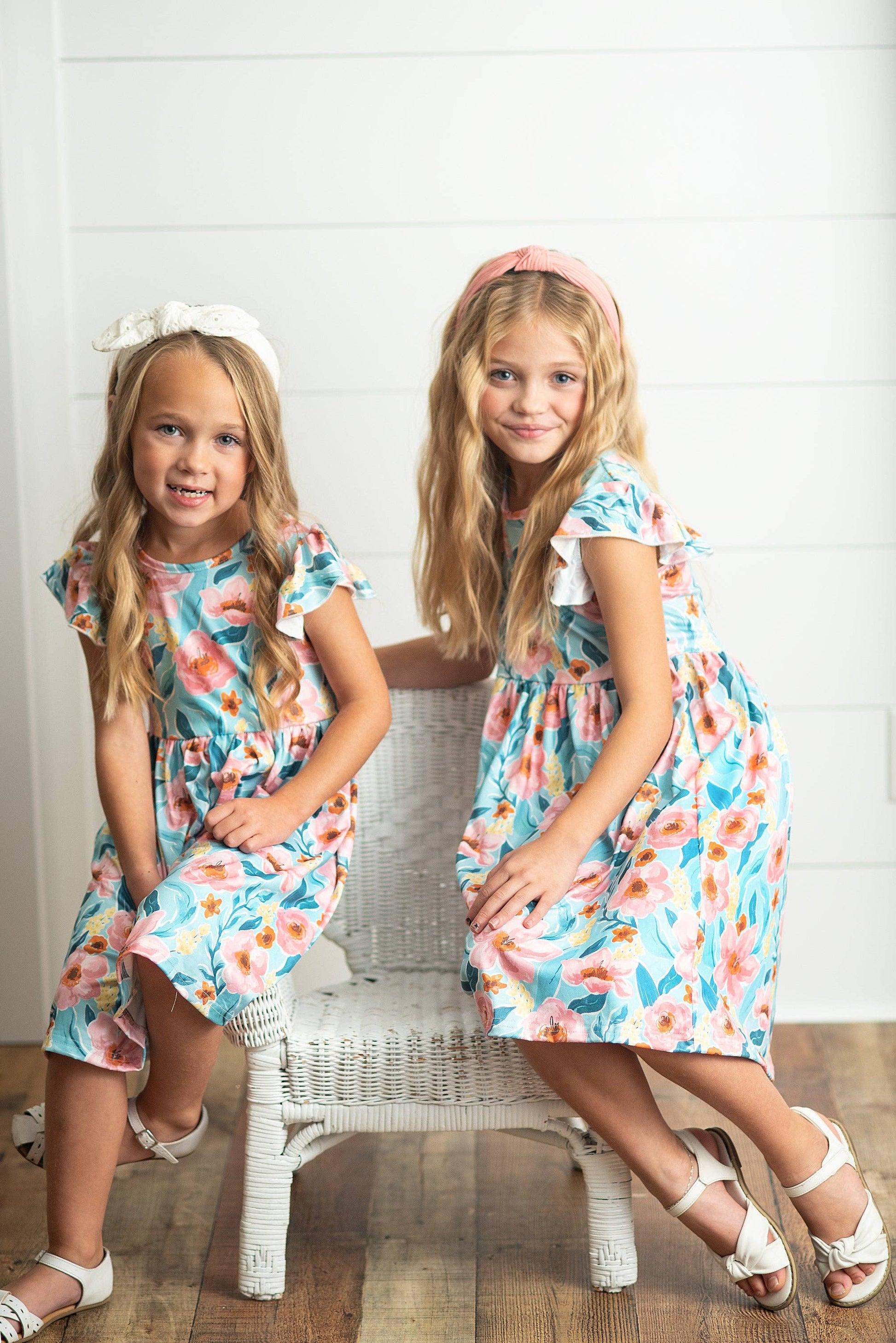 Girls Claire Pink Floral Print Twirl Dress. Sizes: 2T–10.