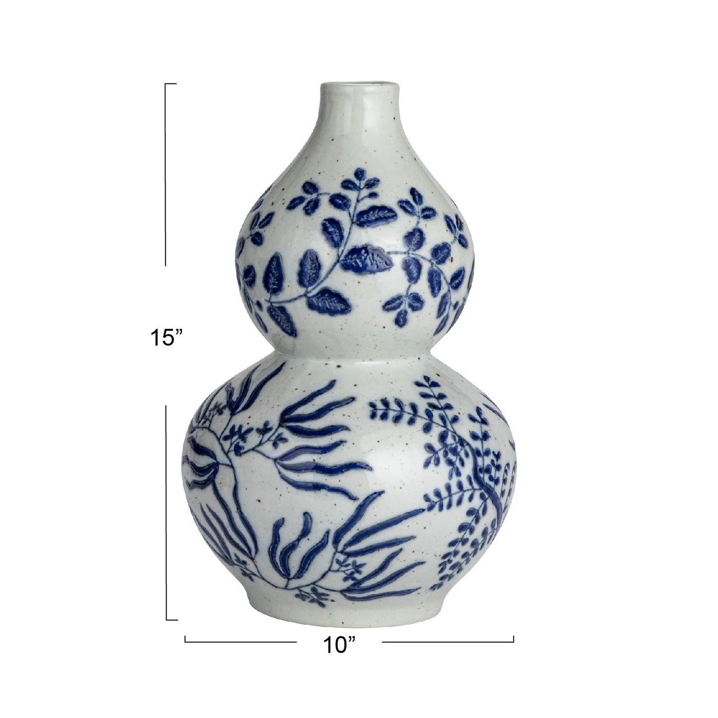 Hand-Painted Stoneware Vase - Blue & White