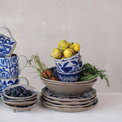 10 oz. hand-painted stoneware bowl/teacup with blue patterns; available in 4 styles.