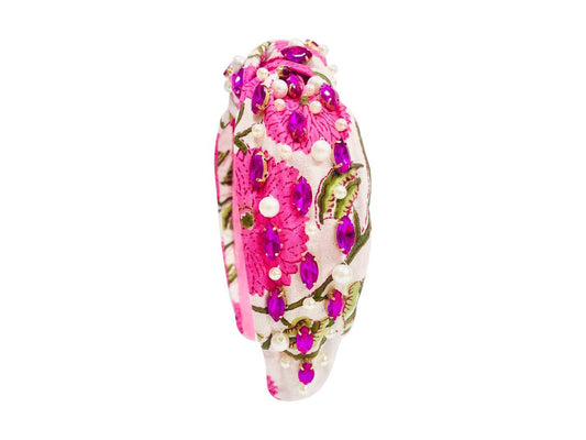 Pink Rhinestone Floral Print Headband