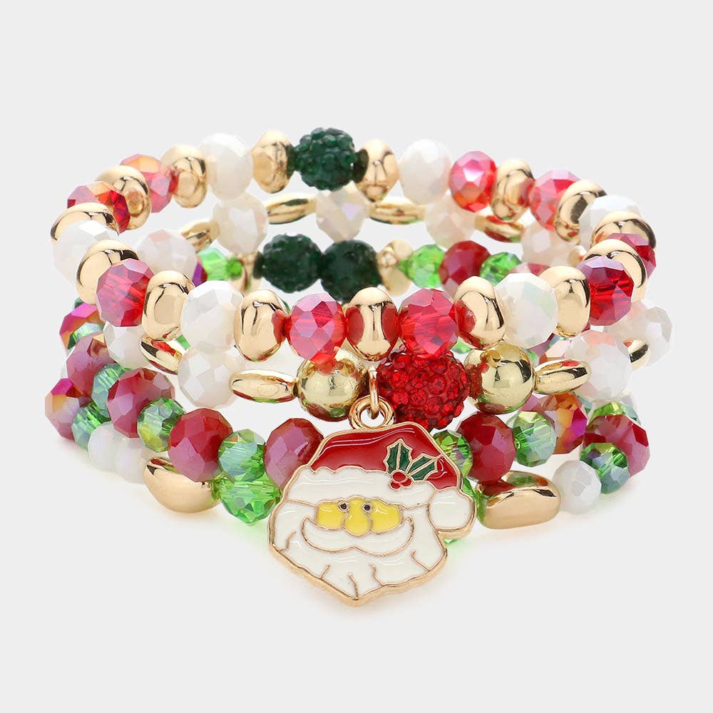 4PCS - Santa Claus Charm Faceted Beaded Stretch Bracelets: Green