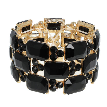 3-Row Rectangle Cut Crystal Gem Cluster Bracelet: Red