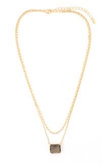 Adjustable gold multi-strand necklace with a delicate chain and small square smoky crystal pendant. Sizes: adjustable.