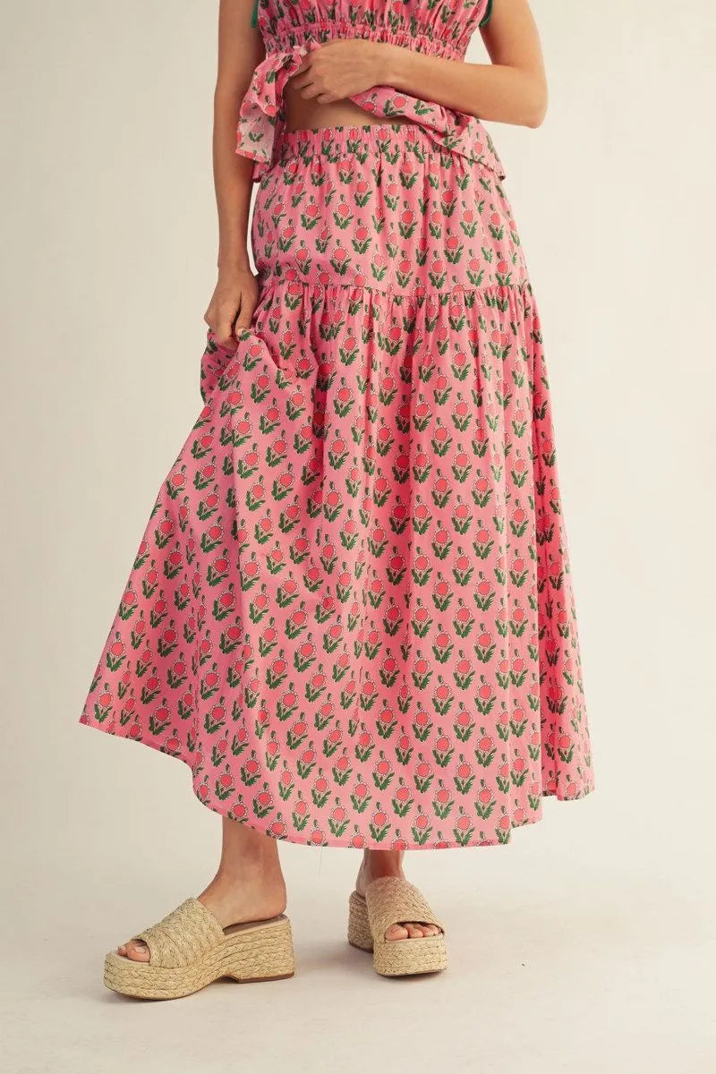 Pink Floral Maxi Skirt