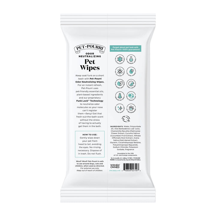 White Pet~Pourri Pet Coat Wipes, 50ct, Pawsitively Fresh Scent; odor removal, plant-based, hypoallergenic.