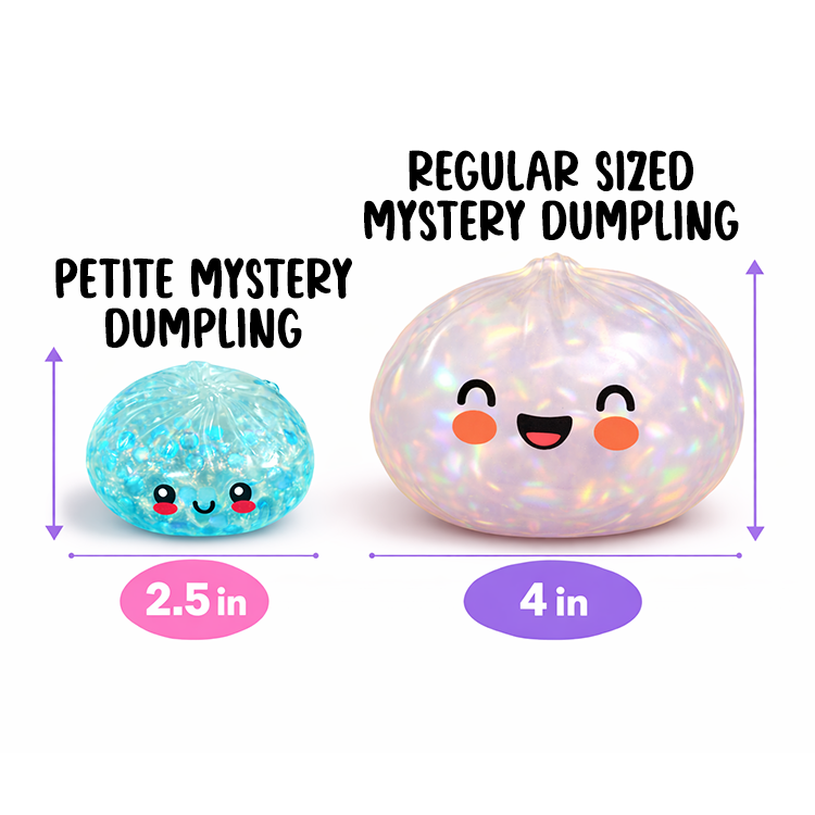 Smiling blue Fun Doh Squishy Mystery Mini Petite Dumpling Toy, 2.5" size for stress relief.