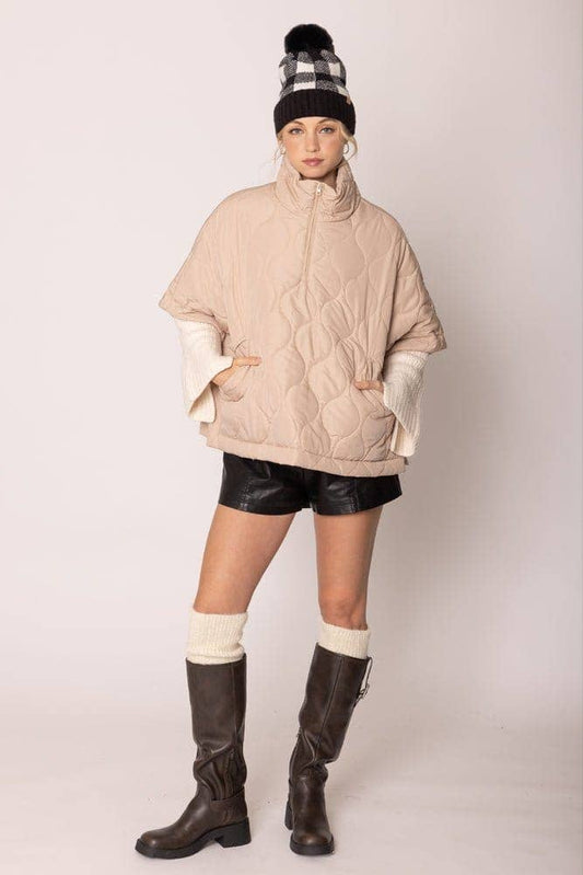 Quarter Zip Quilted Puffer Poncho
