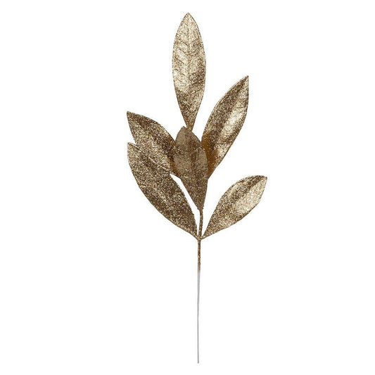 Champagne Glittered Bay Leaf Spray