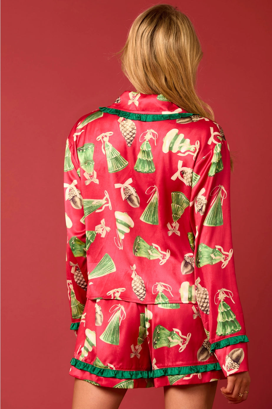 Satin Christmas Check Prints Pajama Set