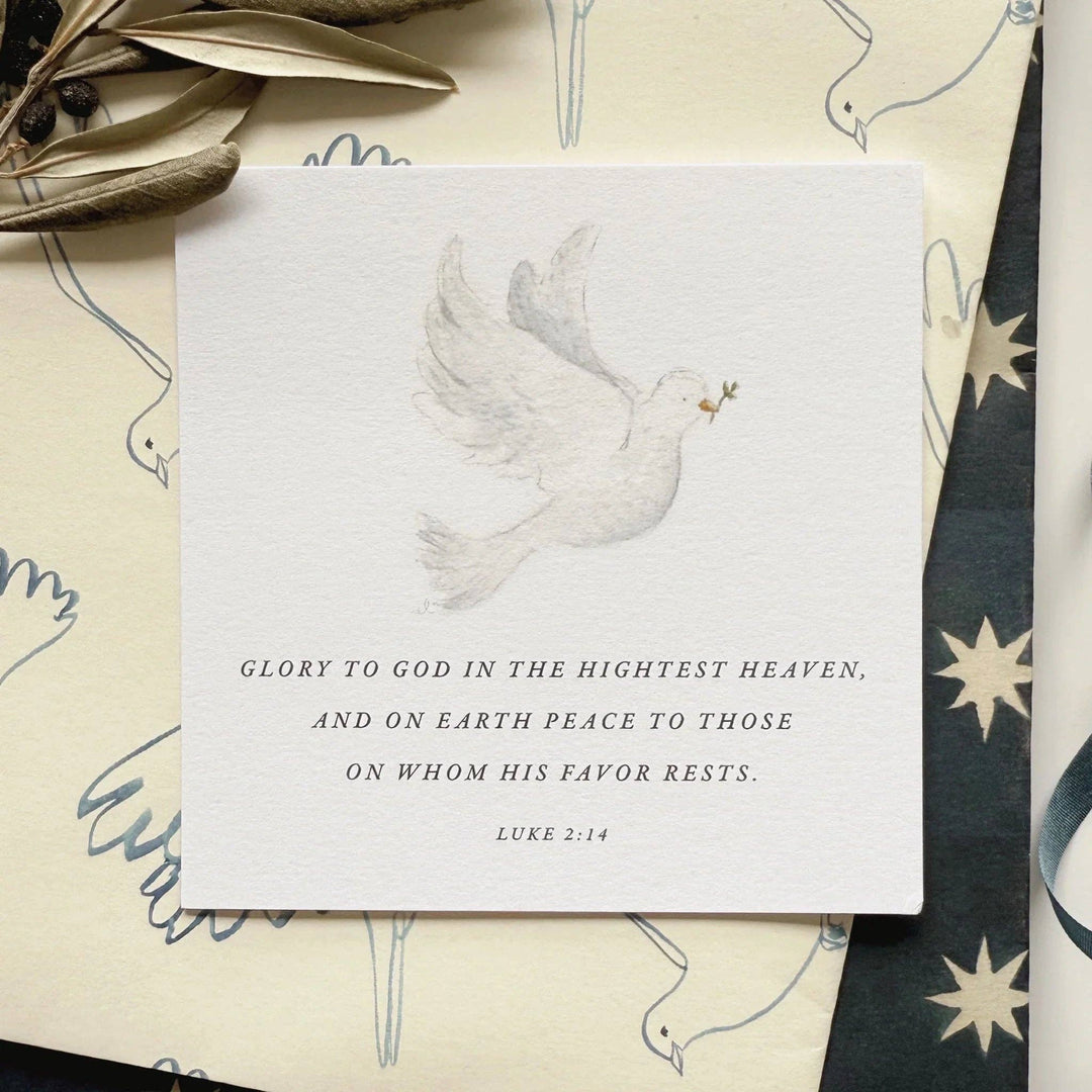 Christmas Gift Truth for Today card with a white dove, olive branch, and Luke 2:14. Available in standard and large sizes.