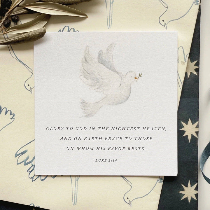 Christmas Gift Truth for Today card with a white dove, olive branch, and Luke 2:14. Available in standard and large sizes.