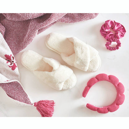 Ivory Criss-Cross Plush Slippers