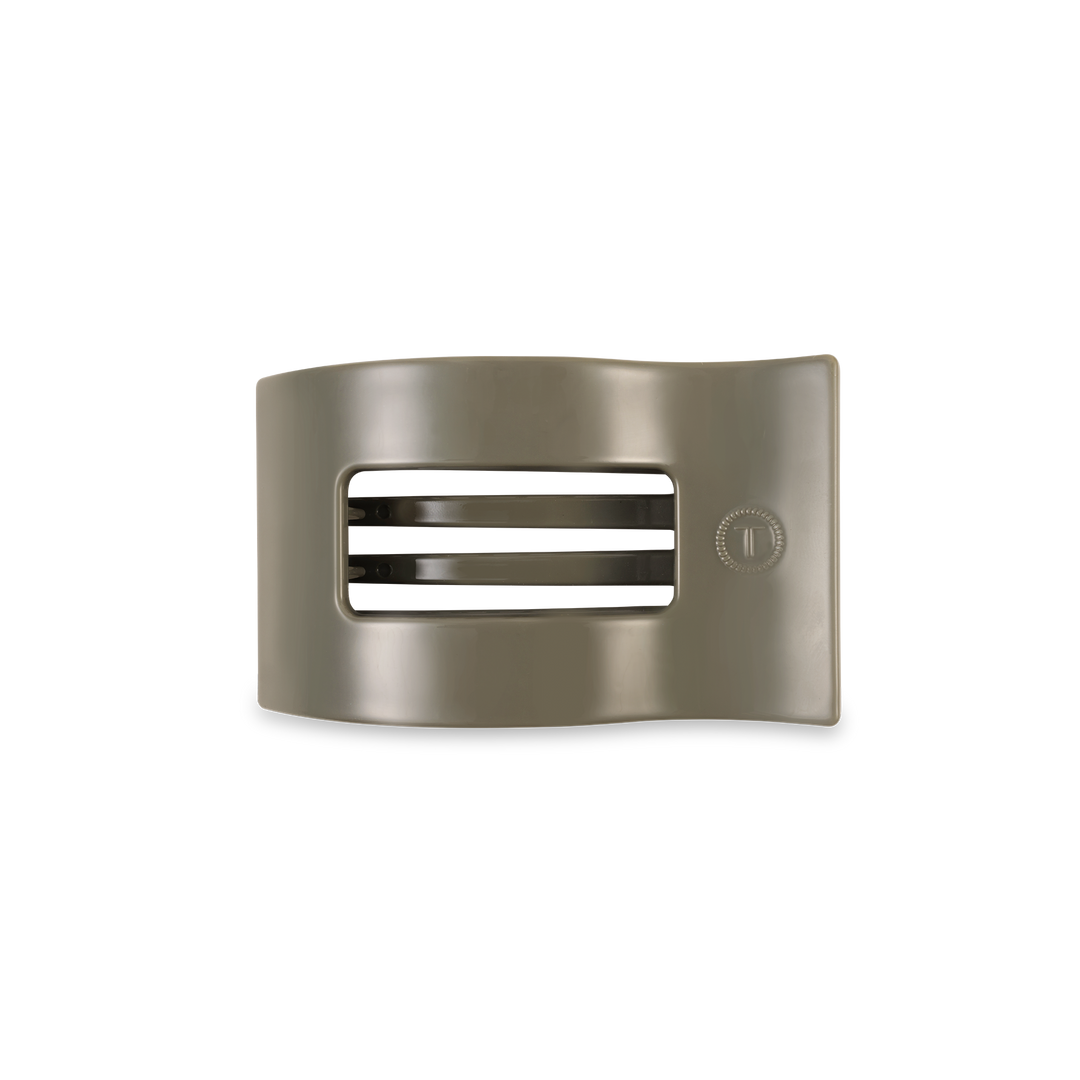 Beige TELETIES Flat Rectangle Hair Clip with vented design and circular detail; available in multiple sizes.