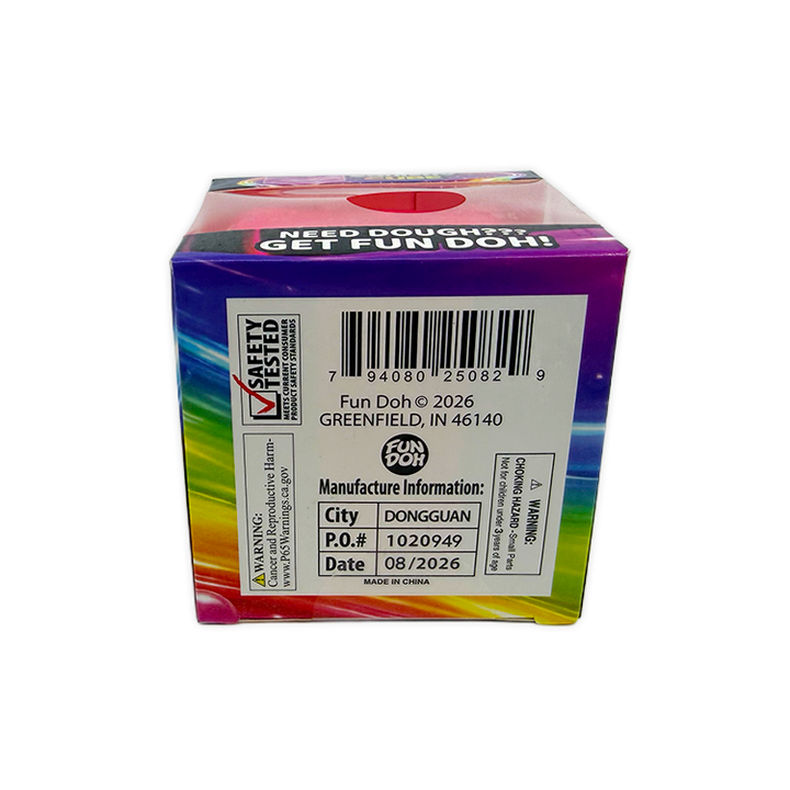 Square packaging box for the Fun Doh Squish &amp; Squeeze Sparkle Cube Fidget Toy.