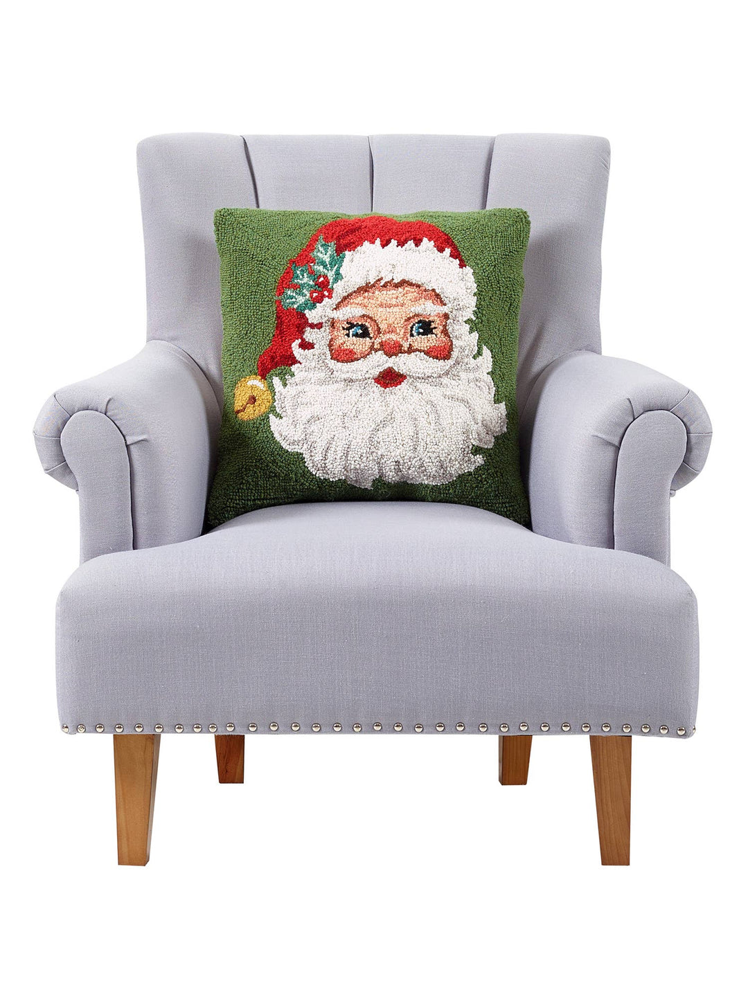 Red Hat Santa Hook Pillow with square, textured Santa Claus design.