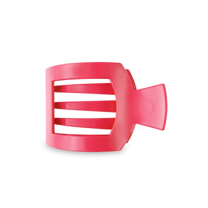 Red plastic square-shaped hair clip with three horizontal bars and a wide handle. Strong grip design. Available sizes: Small, Medium.