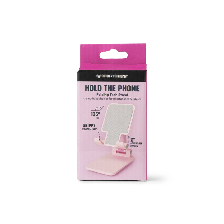 Hold The Phone Folding Tech Stand with 135° tilt, grippy foldable base, 2-inch adjustable height. Sizes available: 2 inches.