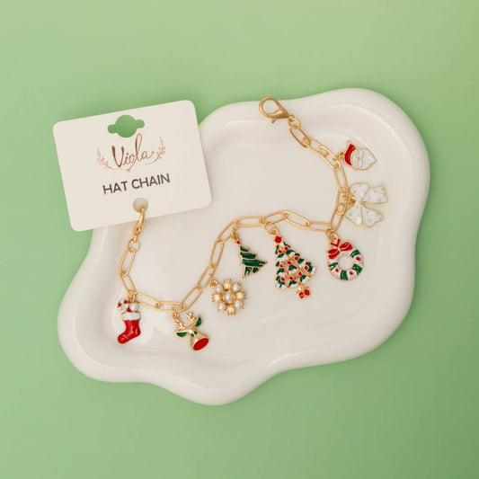 Christmas Multi Charm Enamel And Rhinestone Hat Chain Access