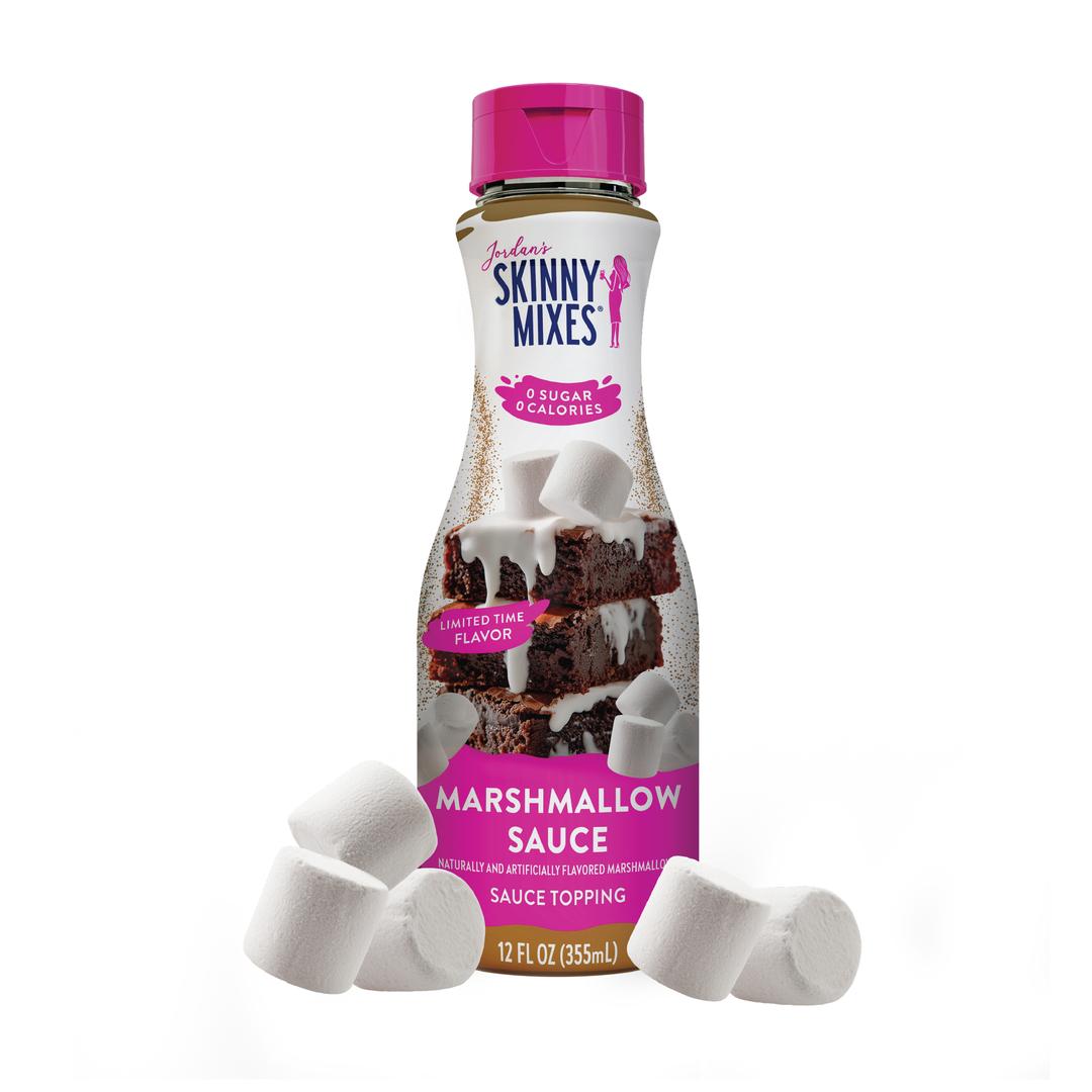 Sugar Free Marshmallow Sauce, 12 fl oz (355 ml) bottle with a pink cap.