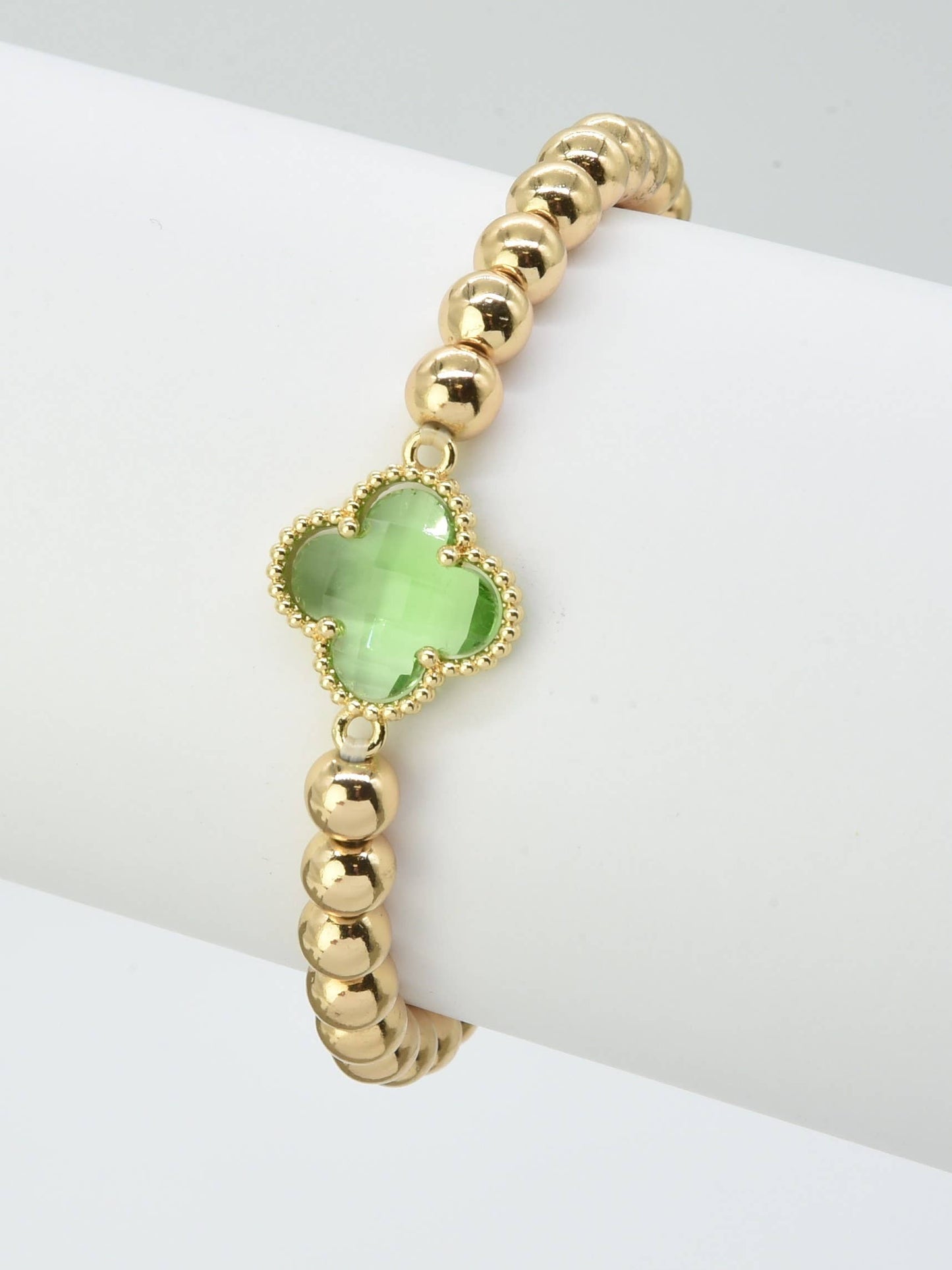 Clover Charm Beaded Bracelet: Gold Crystal