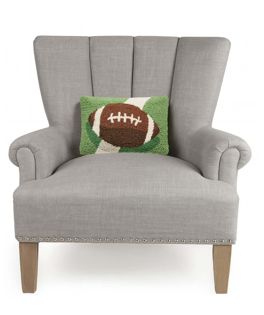 Decorative wool hooked pillow with a football design; available in standard accent pillow size.