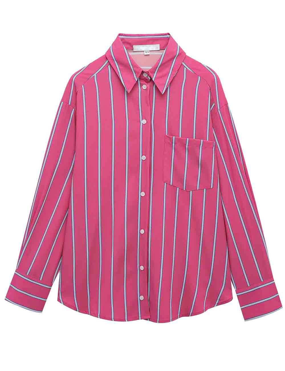 Ladies Pink Striped Button Down Shirt