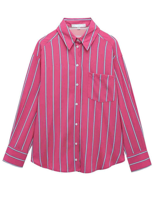 Ladies Pink Striped Button Down Shirt