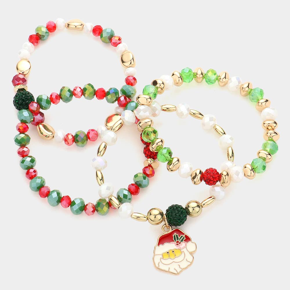 4PCS - Santa Claus Charm Faceted Beaded Stretch Bracelets: Green