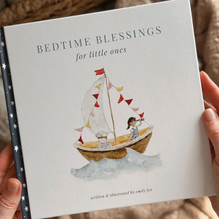 Bedtime blessings book with hardcover watercolor illustration.