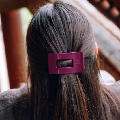 Mulberry Small Flat Rectangle Hair Clip shown in use; available in small size.